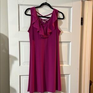 Spense Pink Ruffled Scoop Criss Cross Neck Babydoll Dress